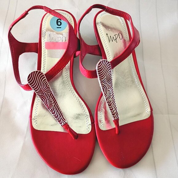 Impo Rogan Red Wedge Thong Sandals Women’s Size 6 Low Heel NEW - Picture 1 of 8